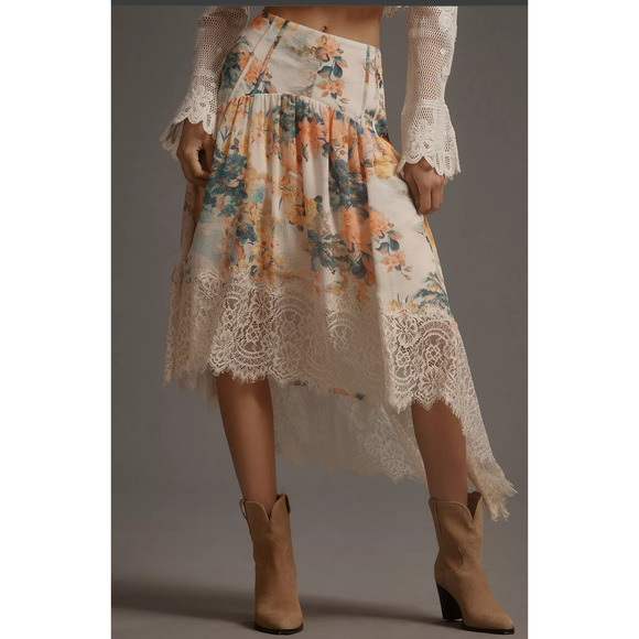 NEW Anthropologie Floral Lace A-Line Skirt - Medium - Picture 1 of 8